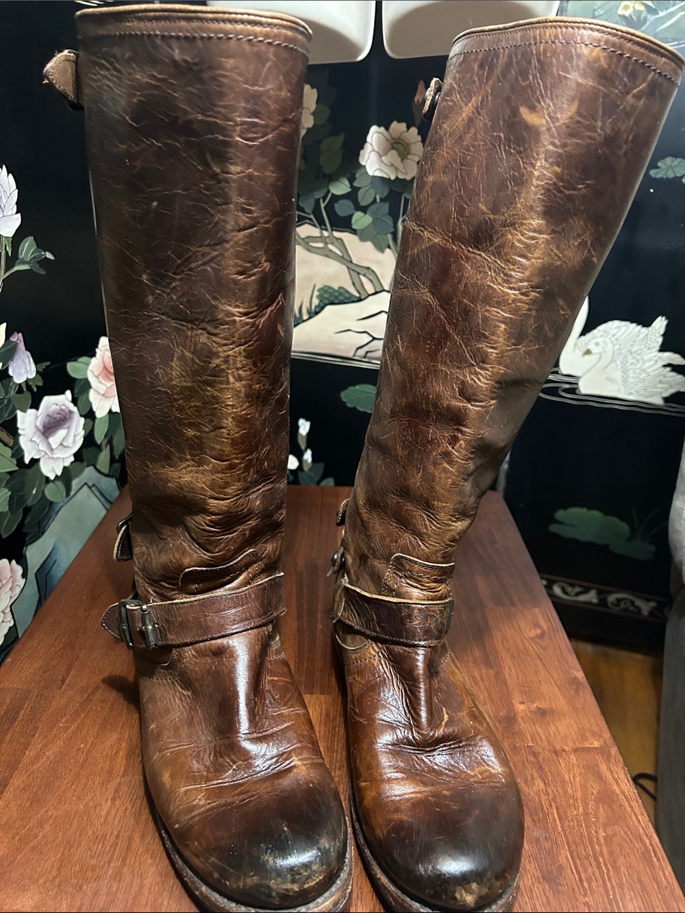 Frye Brown Distressed Leather Tall Riding Boots  size 9   Worn a few times